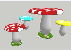 现代风格蘑菇状桌凳组合SU(草图大师)模型