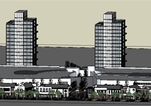 新中式风格商业步行街及办公楼建筑设计SU(草图大师)模型