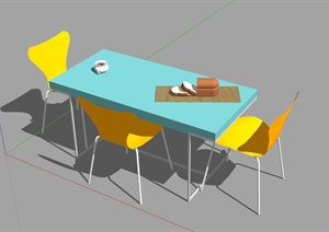 现代彩色餐桌椅设计SU(草图大师)模型