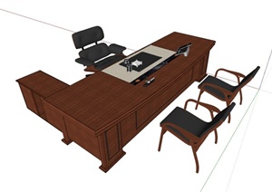现代中式办公桌设计SU(草图大师)模型