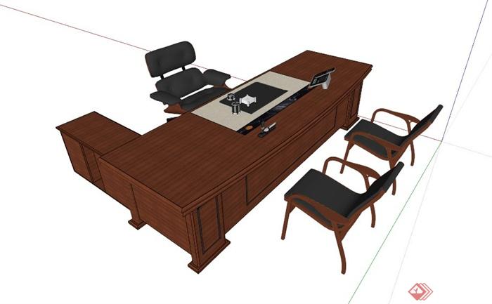 现代中式办公桌设计SU模型(1)