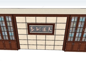 中式背景墙柜设计SU(草图大师)模型