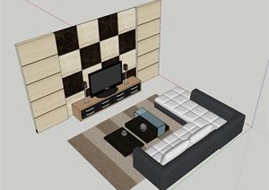 现代沙发、电视柜家具组合设计SU(草图大师)模型