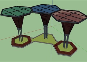现代六边形组合景观亭设计SU(草图大师)模型
