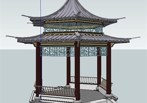 中式风格重檐六角凉亭设计SU(草图大师)模型