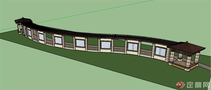 园林景观节点文化长廊设计SU模型(3)