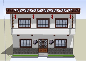 两层古典中式菜馆建筑设计SU(草图大师)模型