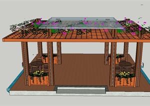 园林景观木制方形廊架设计SU(草图大师)模型