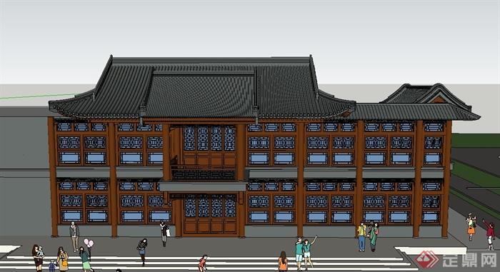 某两层古典中式风格商业建筑设计SU模型(1)