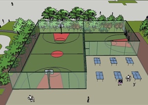 现代某住宅小区篮球场规划设计SU(草图大师)模型