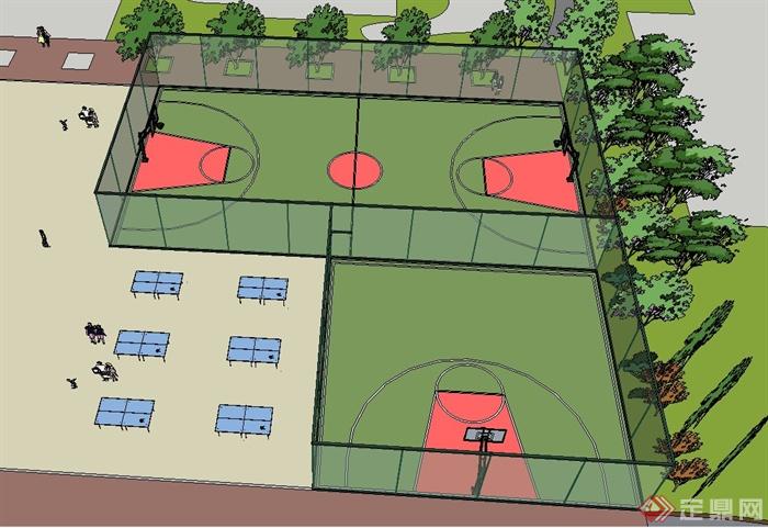 现代某住宅小区篮球场规划设计su模型