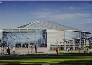 现代某体育馆建筑设计CAD施工图带渲染效果图