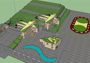 简洁的幼儿园建筑规划设计SU(草图大师)模型