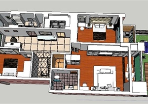 某二层现代别墅室内设计SU(草图大师)模型