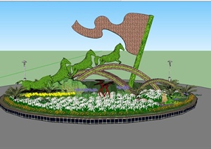 某中央公园圆形立体花坛设计SU(草图大师)模型