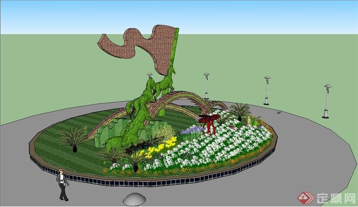 某中央公园圆形立体花坛设计SU模型(2)
