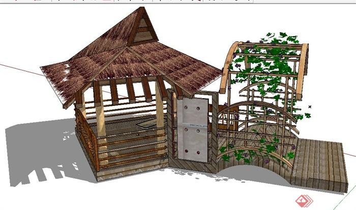 现代风格花架门及凉亭su模型(2)