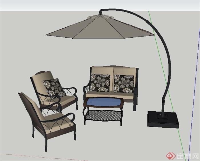 现代沙发茶几组合及遮阳伞su模型(1)