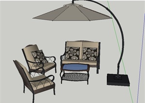 现代沙发茶几组合及遮阳伞SU(草图大师)模型