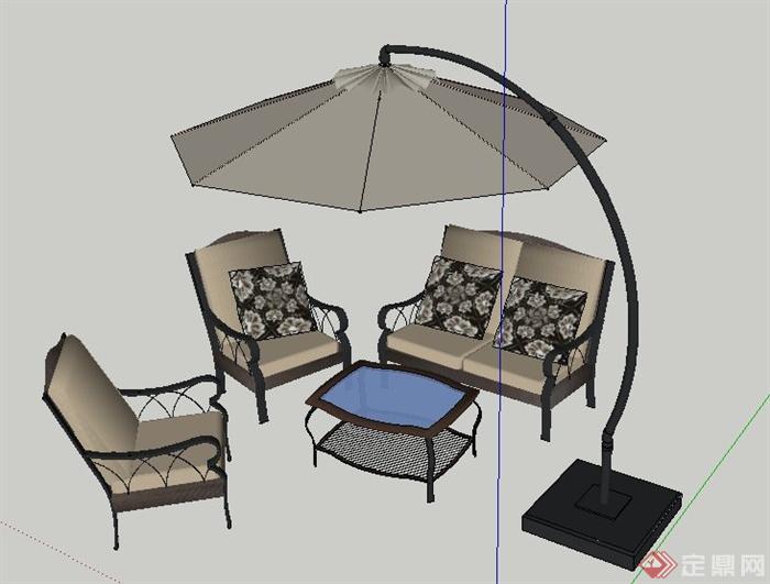现代沙发茶几组合及遮阳伞su模型(2)