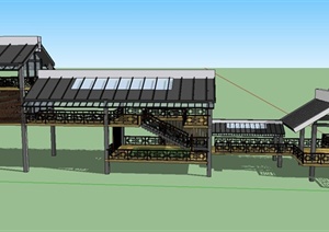 古典中式木长廊设计SU(草图大师)模型