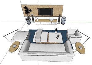 现代简约风格客厅沙发茶几设计SU(草图大师)模型
