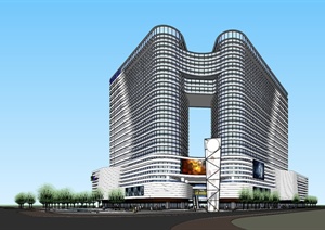 现代某高层商业综合体建筑设计SU(草图大师)模型