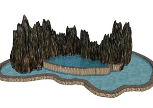 园林景观节点假山水池景观设计SU(草图大师)模型