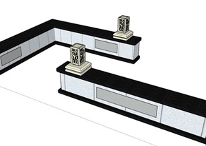 中式矮墙坐凳设计SU(草图大师)模型