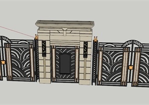 新古典铁艺大门围墙设计SU(草图大师)模型