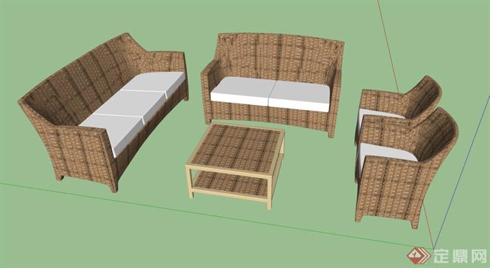 庭院木质桌椅设计SU模型(1)
