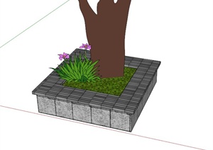 方形树池坐凳设计SU(草图大师)模型