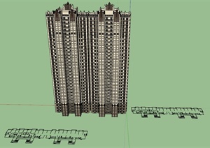 某23层新古典住宅建筑设计SU(草图大师)模型