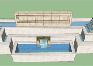 新古典水池标志墙设计SU(草图大师)模型