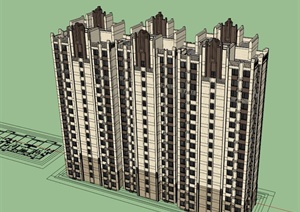 16层新古典住宅建筑设计SU(草图大师)模型