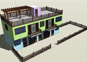 新农村双层住宅建筑设计SU(草图大师)模型