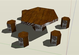 庭院木质桌凳设计SU(草图大师)模型
