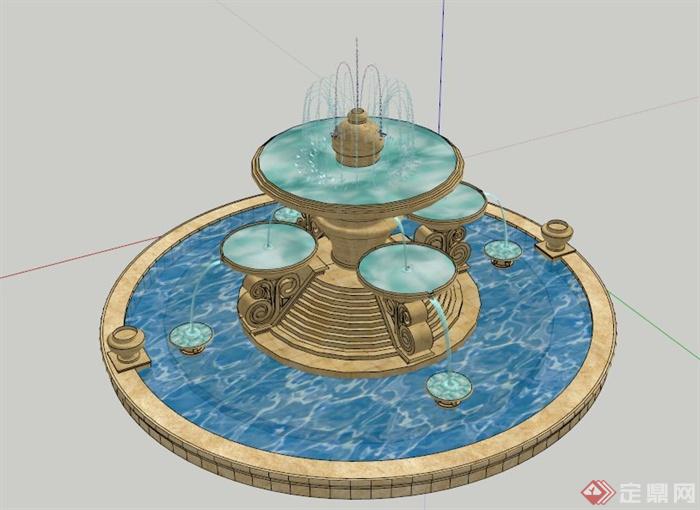 喷泉跌水台设计SU模型(1)