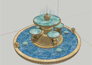 喷泉跌水台设计SU(草图大师)模型