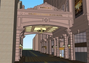 某新古典酒店入口连廊设计SU(草图大师)模型