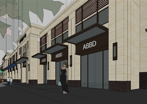 简约新古典风格沿街商铺建筑设计SU(草图大师)模型