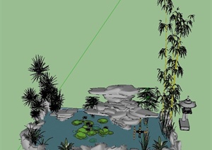 庭院假山水池设计SU(草图大师)模型