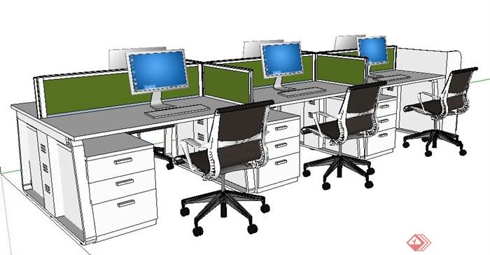 现代风格集中办公区办公桌椅su模型(2)