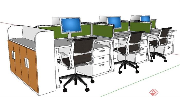 现代风格集中办公区办公桌椅su模型(1)