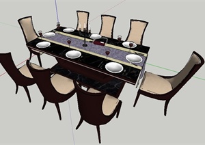现代风格八人座餐桌椅组合SU(草图大师)模型