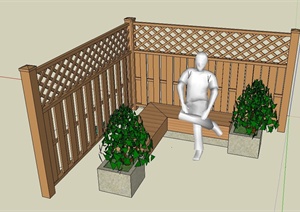 园林景观木栅栏、坐凳、花钵设计SU(草图大师)模型