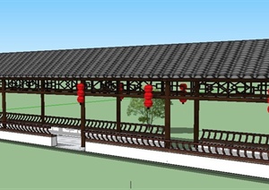 中式风格景观长廊设计SU(草图大师)模型
