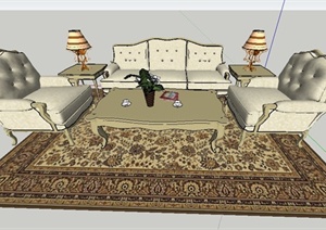 欧式家具沙发茶几组合SU(草图大师)模型
