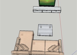 现代室内沙发茶几、电视组合设计SU(草图大师)模型