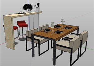 现代风格餐桌椅及吧台设计SU(草图大师)模型